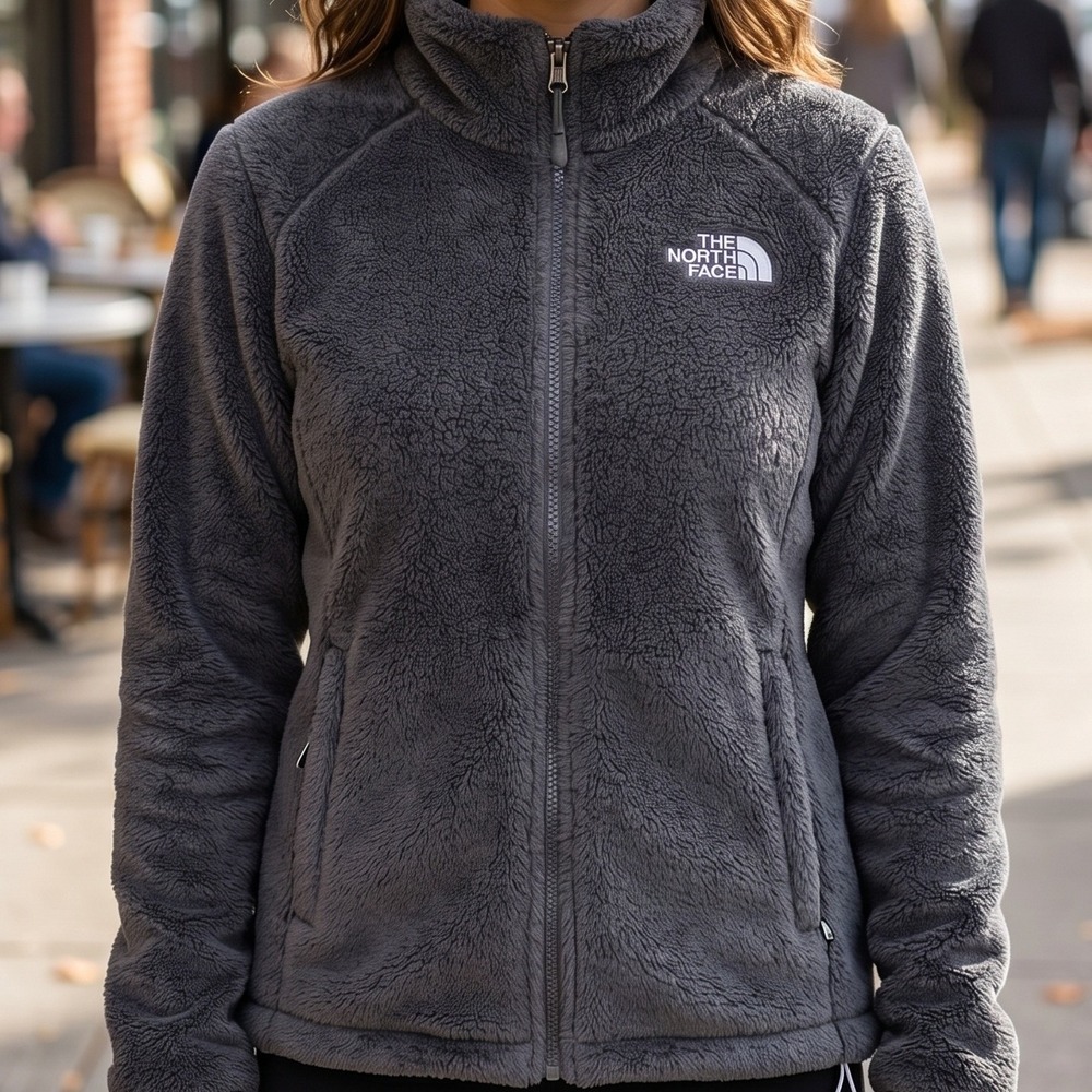 The North Face Osito Full Zip High Pile Fleece Jacket Dark Gray Mock Neck